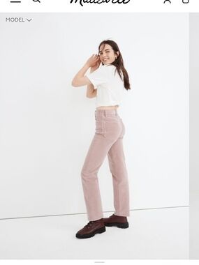 Madewell Corduroy Straight Jeans in Dusty Pink (Pale Thistle) | 23P | Nwot